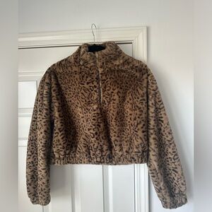 Timing Cheetah Print Fur Half-zip Pullover